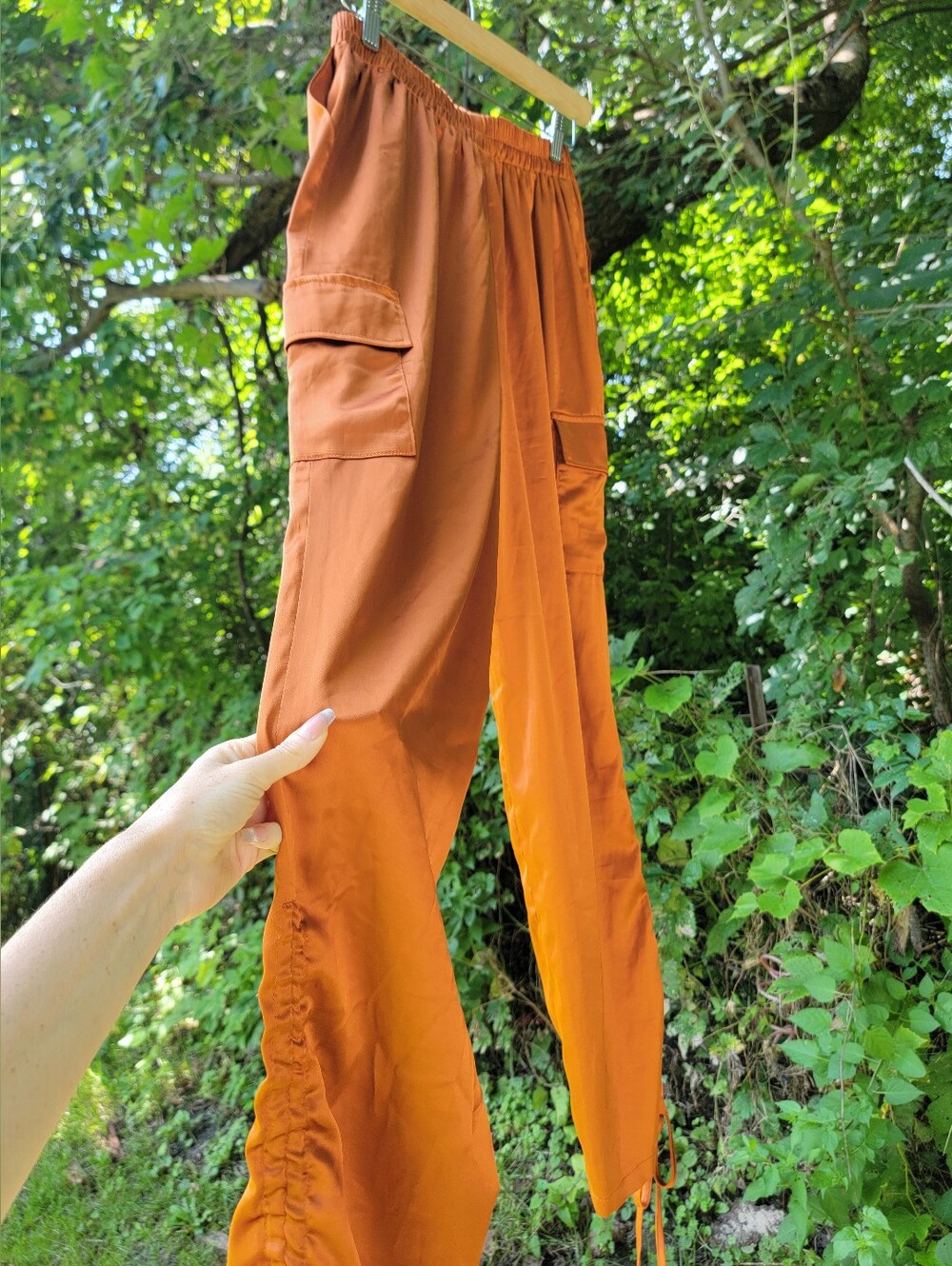 Rust Orange Copper Cargo Pants with Drawstring Hem